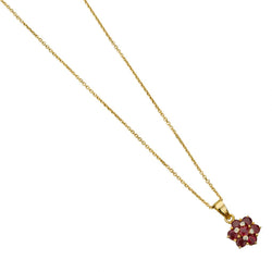 18KT Yellow Gold Ruby And Diamond Cluster Pendant Necklace