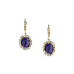 13.00 Carat Total Oval Cabochon Amethyst And Diamond Vintage Earrings