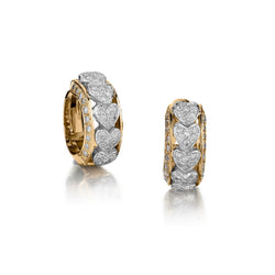 18KT Yellow Gold Diamond Hoop Pave-Heart Diamond Earrings
