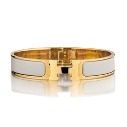 Hermes White Enamel and Yellow Gold Plated Clic H Bangle