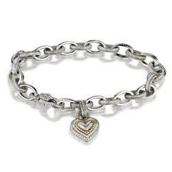 Judith Ripka Silver and Yellow Gold Heart Charm Bracelet
