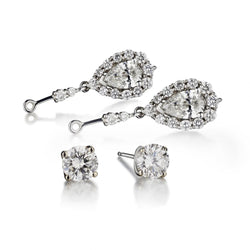 2-In-1 White Gold Diamond Studs And Halo Drop Earrings