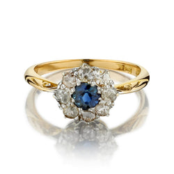 Vintage Blue Zircon And Old-Mine Cut Diamond Cluster Ring