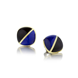 Secrett 14KT Yellow Gold Onyx And Lapis Lazuli Cushion-Shape Earrings