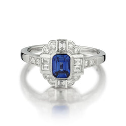 Vintage-Inspired 18KT White Gold Blue Ceylon Sapphire And Diamond Ring
