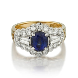 18KT Yellow Gold Oval Sapphire And Diamond Ring