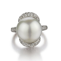 14MM South Sea Pearl And Pave Diamond Swirl Dress Ring