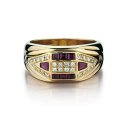 18KT Yellow Gold Ruby And Diamond Men's Band