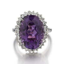 9.80 Carat Oval Amethyst And Diamond White Gold Ring