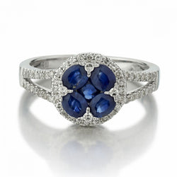 14KT White Gold Blue Sapphire And Diamond Cluster Ring