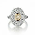 14KT White Gold Oval-Shaped Light Fancy Yellow Diamond Cluster Ring