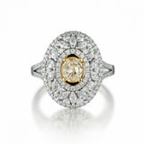 14KT White Gold Oval-Shaped Light Fancy Yellow Diamond Cluster Ring