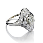 Edwardian-Era Old-Cut Diamond 18KT White Gold Navette Ring