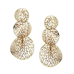 18KT Yellow Gold And Diamond Open-Work Leaf Drop Earrings