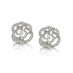 Chanel 18KT White Gold Camelia Diamond Flower Large Earrings