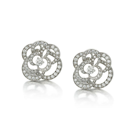 Chanel 18KT White Gold Camelia Diamond Flower Large Earrings