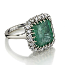 5.00 Carat Green Emerald Halo-Set Diamond White Gold Cocktail Ring