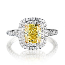 Tiffany & Co. 1.73 Carat Fancy Yellow Cushion Cut Halo-Set Diamond Ring
