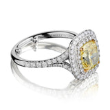 Tiffany & Co. 1.73 Carat Fancy Yellow Cushion Cut Halo-Set Diamond Ring