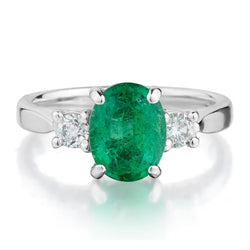2.00 Carat Green Emerald And Diamond Three Stone White Gold Ring
