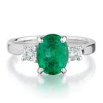 2.00 Carat Green Emerald And Diamond Three Stone White Gold Ring