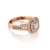 14KT Rose And White Gold Princess Cut Diamond Double Halo Ring