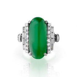 Mid-Century Unique Jade And Transitional Cut Diamond Ring