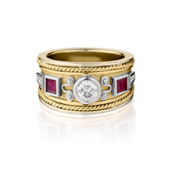 Richard Booth 14KT Yellow Gold And Platinum Ruby And Diamond Band
