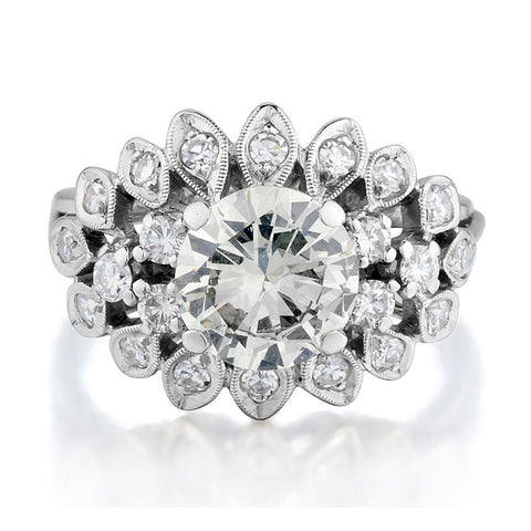 2.18 Carat Total Weight Round Brilliant Cut Diamond Cluster Ring