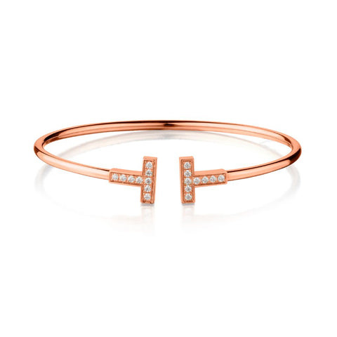 Tiffany & Co. 18KT Rose Gold Pave-Set Diamond  T Collection Bracelet