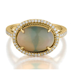 18KT Yellow Gold Oval-Shaped Opal And Diamond Halo-Set Ring