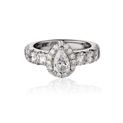 0.65 Carat Pear-Shaped Diamond Halo-Set WG Engagement Ring
