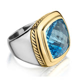 David Yurman Silver And 18KT Yellow Gold Albion Topaz Ring
