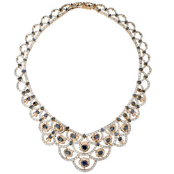 18KT Yellow Gold Blue Sapphire And Diamond Choker Necklace