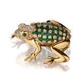Whimsical 18KT Yellow Gold Diamond And Emerald Frog Brooch