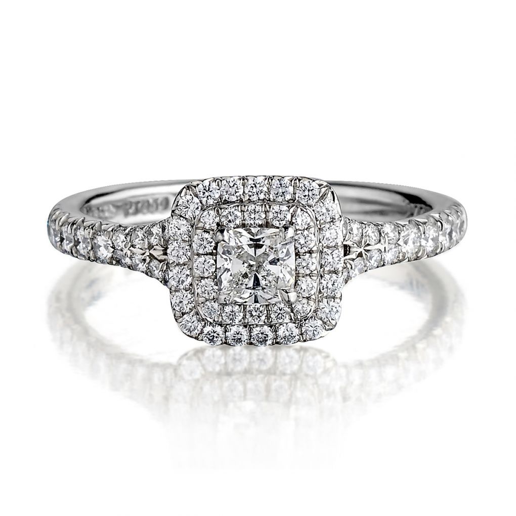 Tiffany Platinum Cushion-Cut Diamond Halo-Set Platinum Ring