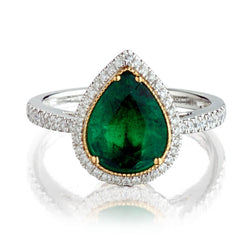 18KT WHITE AND YELLOW GOLD EMERALD AND DIAMOND RING