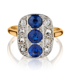 VINTAGE BLUE SAPPHIRE AND DIAMOND RING