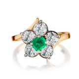 LADIES 14kt yellow gold Green Emerald and Diamond cluster ring