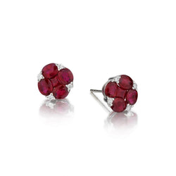Ladies 18kt Flower Ruby and Diamond Stud Earings.
