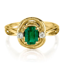 Ladies 14kt Yellow Gold Green Emerald and Diamond Ring.