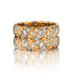 Ladies Platinum and 18kt Yellow Gold Wide Unique Diamond Band
