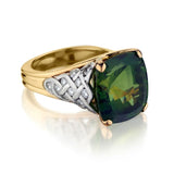 Ladies Large Green Tournaline and Diamond Ring.