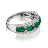 Ladies 18kt White Gold Green Emerald and Diamond Band