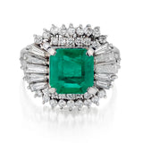 Ladies Stunning Platinum Green Emerald and Diamond Ring.