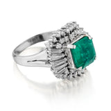 Ladies Stunning Platinum Green Emerald and Diamond Ring.