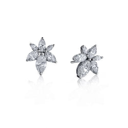Ladies Floral Marquise Diamond Stud Earings. 1.85ct Tw