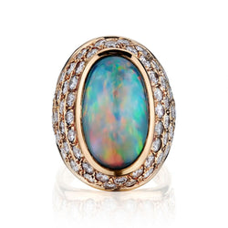 Ladies Custom Made 14kt Yellow Gold Opal and Diamond Ring. Spectacular!!