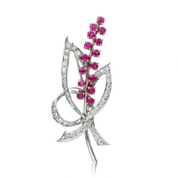 Ladies 18kt White Gold Diamond and Ruby Brooch.