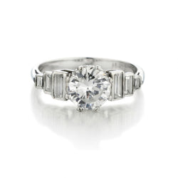 Ladies Vintage 18kt White Gold Diamond Ring. 1.21 European Cut. Circa 1950's